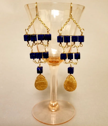 Lapis Geometric Dangle Earrings