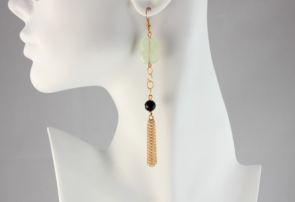 Serpentine and Obsidian Chain Earrings