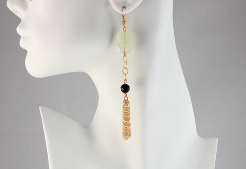 Serpentine and Obsidian Chain Earrings