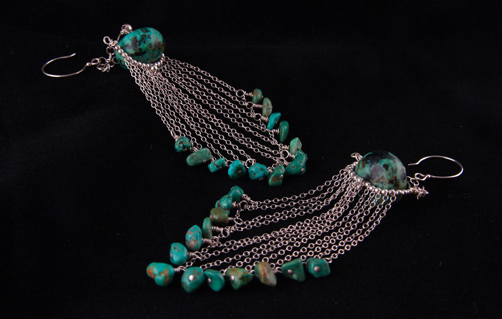 Dramatic Turquoise and Silver Earrings