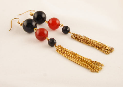 Noir Carnelian Onyx and Obsidian Earrings