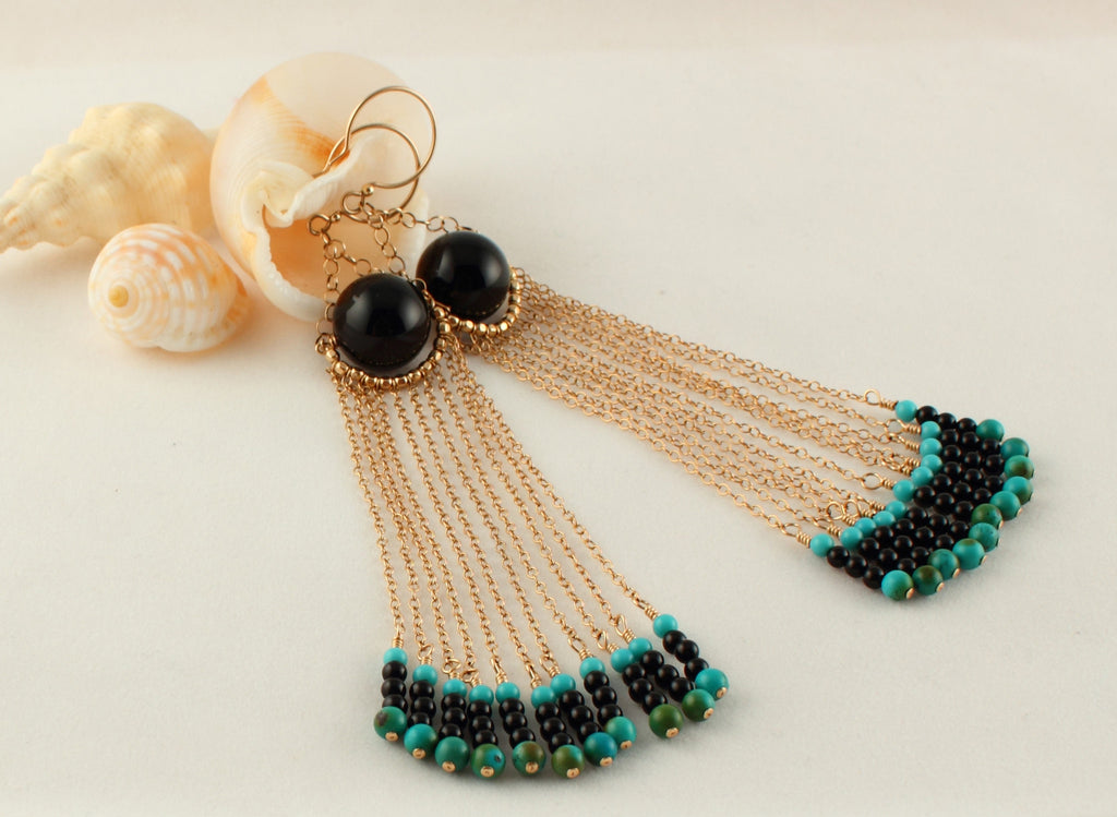 Elegant Onyx and Turquoise Earrings