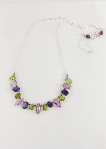 Iolite, Peridot, and Amethyst Necklace