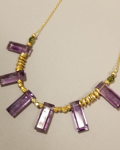 Amethyst, Vesuvianite, and Gold Necklace