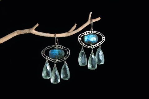 Green Amethyst and Labrodite Earrings