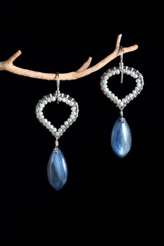 Kyanite and Fresh Water Pearl earrings