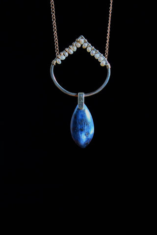Kyanite and Fresh Water Pearl Silver necklace