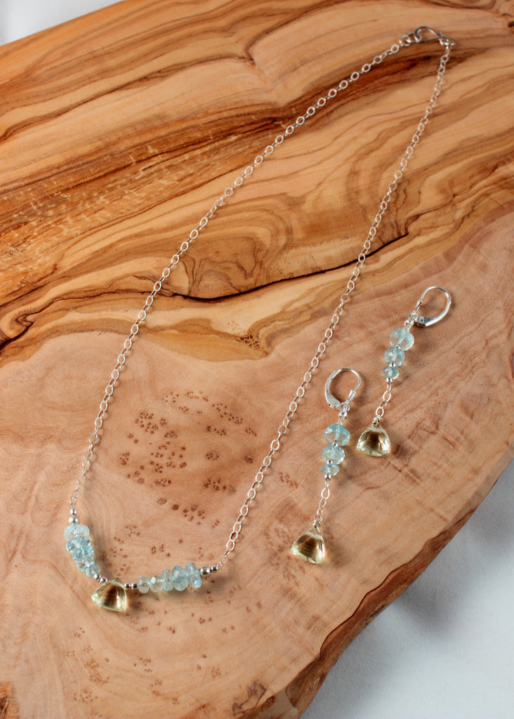Aquamarine and Lemon Quartz Necklace