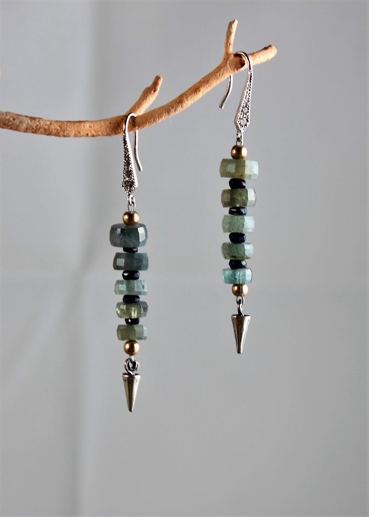 Moss Aquamarine and Sapphire Earrings