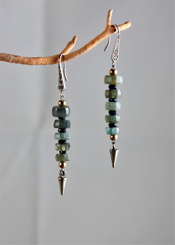 Moss Aquamarine and Sapphire Earrings