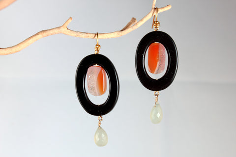 Onyx and Druzy Earrings