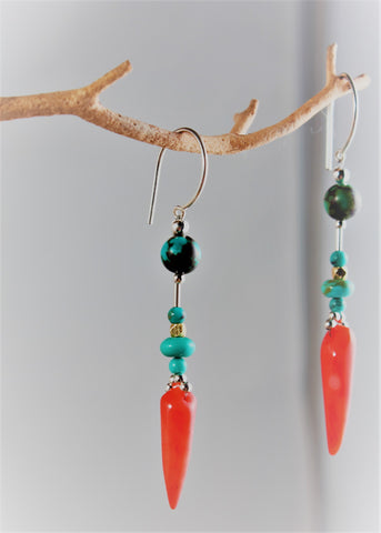 Turquoise and Coral Earrings